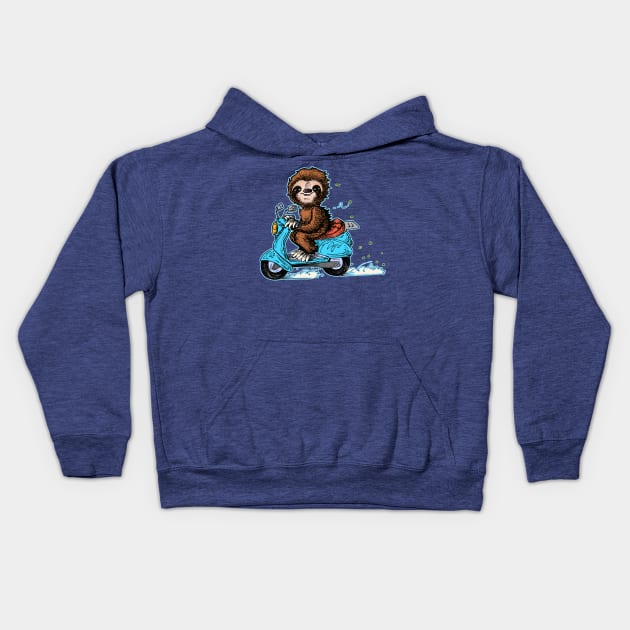 Scootin' Sloth Moped Kids Hoodie by LyddieDoodles